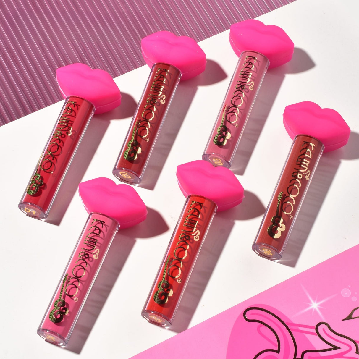 Set De Buze, Kevin & Coco, Punk Rock, 6 Lip Gloss-Uri, 19.3 X 12 Cm, Roz/Maro - vivimall.ro