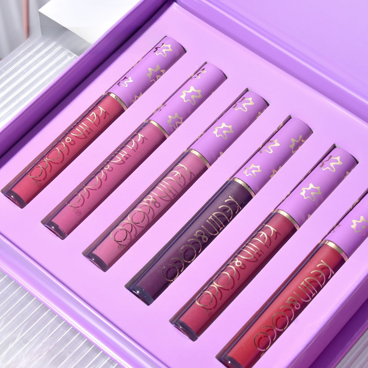 Set De Buze, Kevin Coco, Violet Girl, 6 Lip Gloss-Uri, 17 X 14.8 X 2.9 Cm, Roz/Rosu/Mov - vivimall.ro