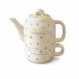 Set de Ceai, Vivimall, Ceainic cu Ceasca pentru Uz Casnic, Stele cu Luna, Set de Ceai pentru Copii, Adulti, 18 x 17 x 13 cm, Alb Crem - vivimall.ro