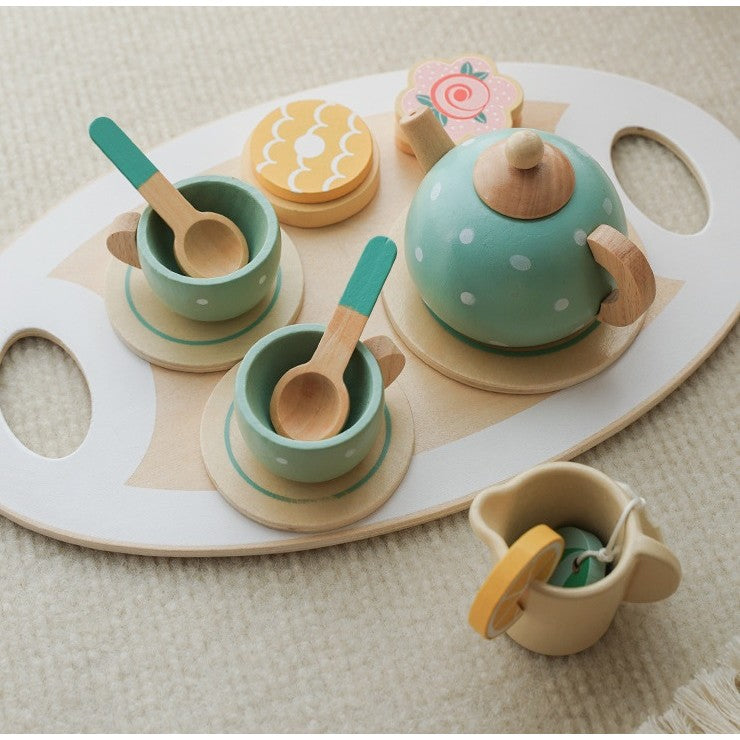 Set De Ceai Din Lemn, 15 Piese, Vopsea Ecologica, +36 Luni, Pastel - vivimall.ro