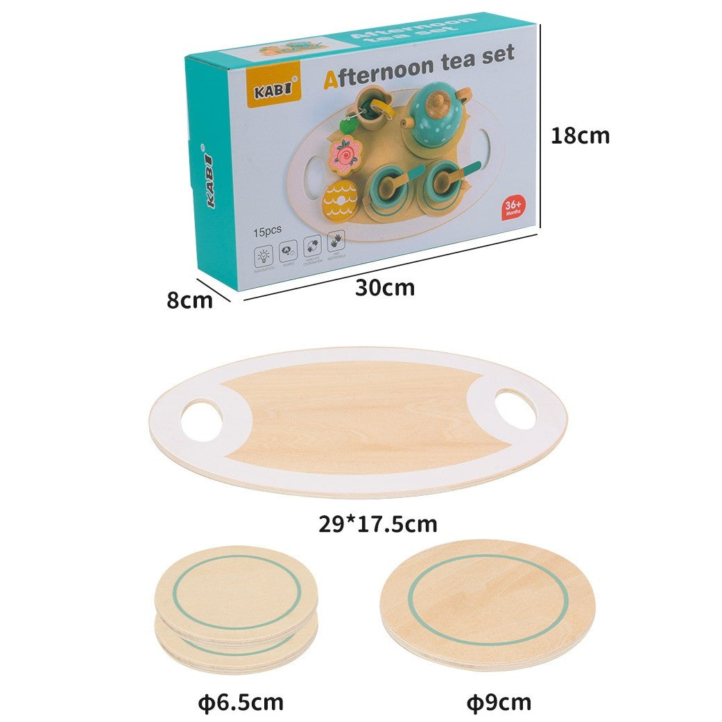 Set De Ceai Din Lemn, 15 Piese, Vopsea Ecologica, +36 Luni, Pastel - vivimall.ro
