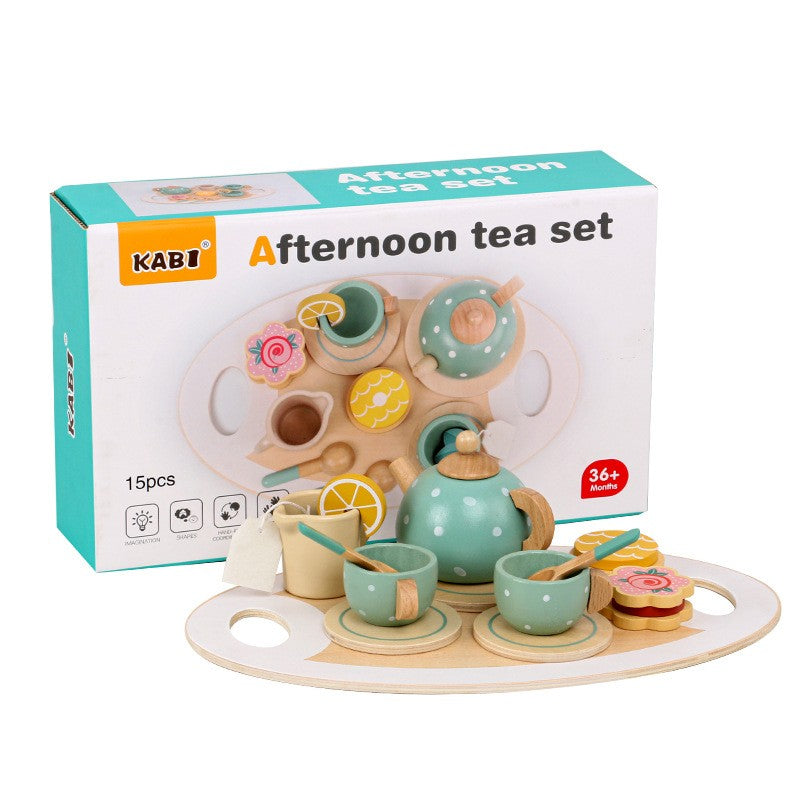 Set De Ceai Din Lemn, 15 Piese, Vopsea Ecologica, +36 Luni, Pastel - vivimall.ro