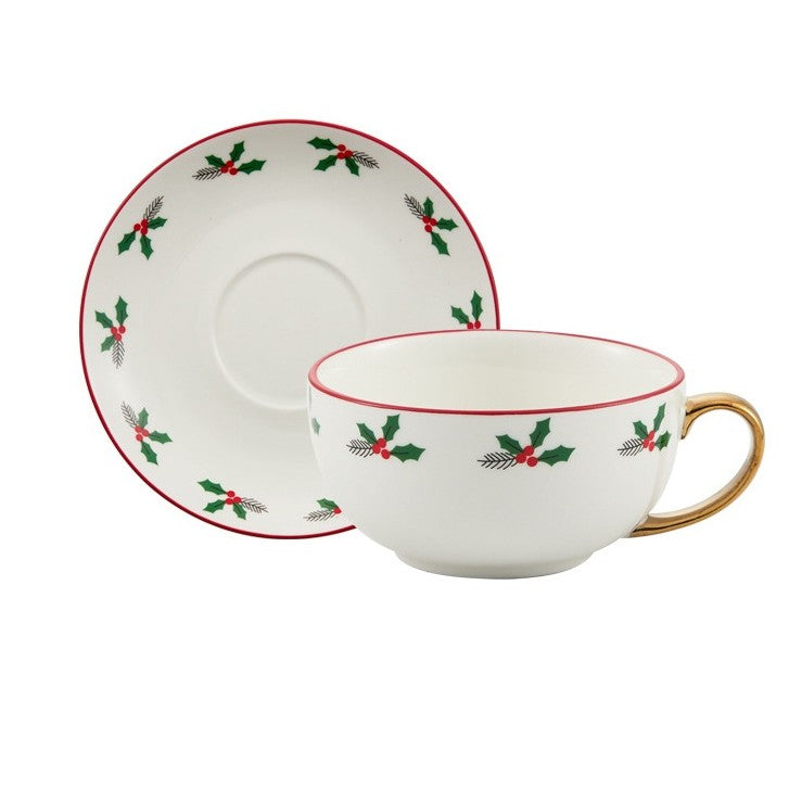 Set De Ceai, Tema Craciun, Ceainic 420 Ml, Cana 310 Ml, Farfurie, Din Portelan - vivimall.ro