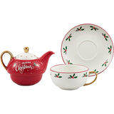 Set De Ceai, Tema Craciun, Ceainic 420 Ml, Cana 310 Ml, Farfurie, Din Portelan - vivimall.ro