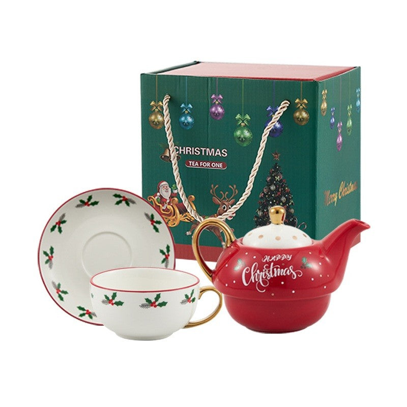 Set De Ceai, Tema Craciun, Ceainic 420 Ml, Cana 310 Ml, Farfurie, Din Portelan - vivimall.ro