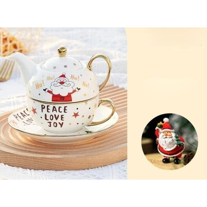 Set De Ceai, Tema Craciun, Ceainic 420 Ml, Cana 310 Ml, Farfurie, Din Portelan - vivimall.ro
