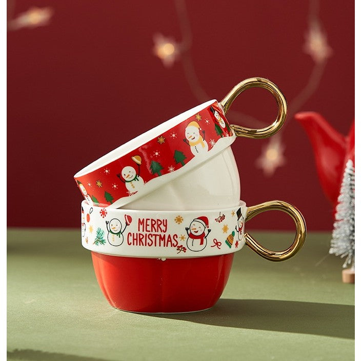 Set de Ceai, Flippy, Tema Craciun, Ceainic 450 ml, 2 x Cani 250 ml, din Ceramica, Model Brad de Craciun, Alb/Verde - vivimall.ro