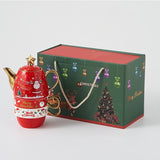 Set de Ceai, Flippy, Tema Craciun, Ceainic 450 ml, 2 x Cani 250 ml, din Ceramica, Model Brad de Craciun, Alb/Verde - vivimall.ro