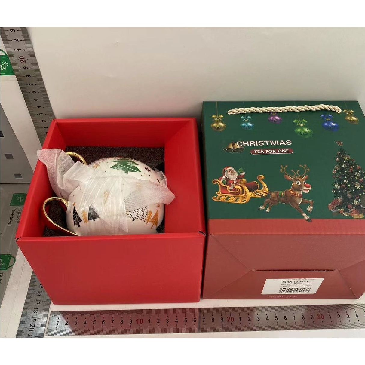 Set De Ceai, Tema Craciun, Ceainic 420 Ml, Cana 310 Ml, Farfurie, Din Portelan - vivimall.ro