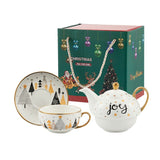 Set De Ceai, Tema Craciun, Ceainic 420 Ml, Cana 310 Ml, Farfurie, Din Portelan - vivimall.ro