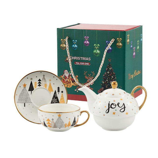 Set De Ceai, Tema Craciun, Ceainic 420 Ml, Cana 310 Ml, Farfurie, Din Portelan - vivimall.ro
