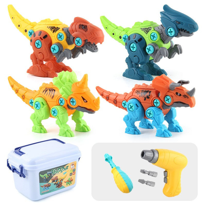 Set De Constructie/Asamblare, 4 Dinozauri, Cu Bormasina Electrica, Baterii 2 X Aa, Surubelnita Si Cutie Depozitare, 22.5 X 14.5 X 15 Cm, Multicolor - vivimall.ro