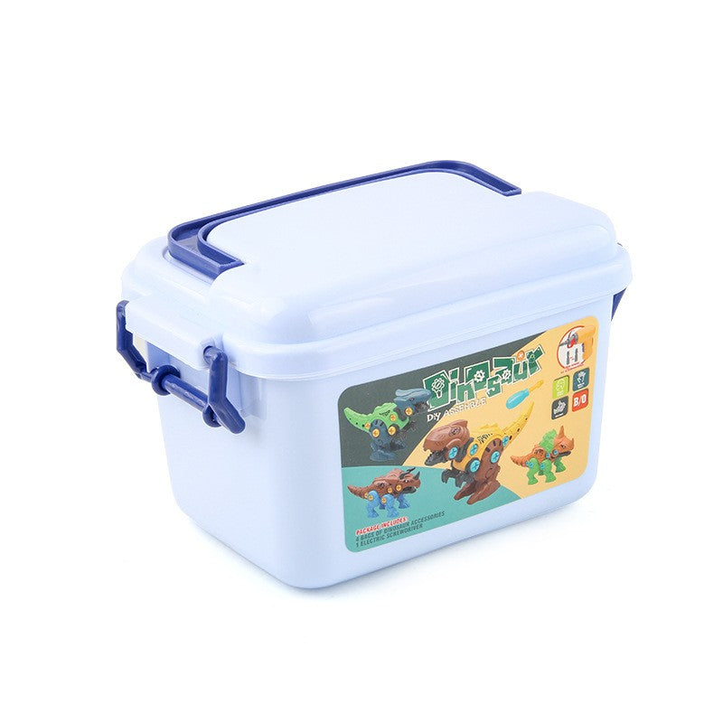 Set De Constructie/Asamblare, 4 Dinozauri, Cu Bormasina Electrica, Baterii 2 X Aa, Surubelnita Si Cutie Depozitare, 22.5 X 14.5 X 15 Cm, Multicolor - vivimall.ro
