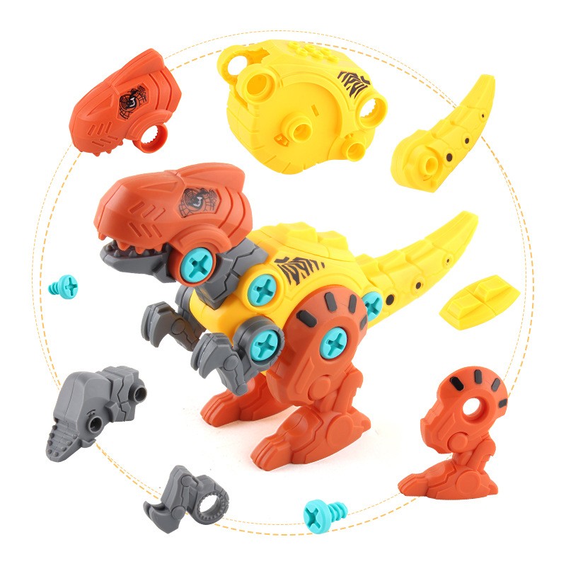 Set De Constructie/Asamblare, 4 Dinozauri, Cu Bormasina Electrica, Baterii 2 X Aa, Surubelnita Si Cutie Depozitare, 22.5 X 14.5 X 15 Cm, Multicolor - vivimall.ro