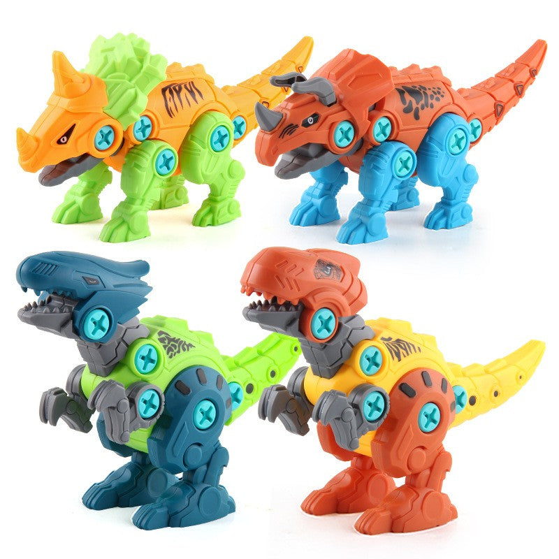 Set De Constructie/Asamblare, 4 Dinozauri, Cu Bormasina Electrica, Baterii 2 X Aa, Surubelnita Si Cutie Depozitare, 22.5 X 14.5 X 15 Cm, Multicolor - vivimall.ro