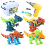 Set De Constructie/Asamblare, 4 Dinozauri, Cu Bormasina Electrica, Baterii 2 X Aa, Surubelnita Si Cutie Depozitare, 22.5 X 14.5 X 15 Cm, Multicolor - vivimall.ro