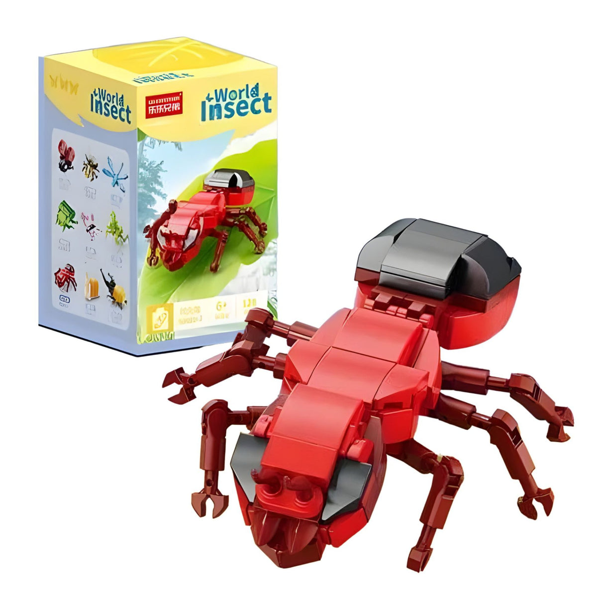 Set construcție Flippy Furnica de Foc 3D, 128 piese plastic ABS, roșu – vedere frontală cutie
