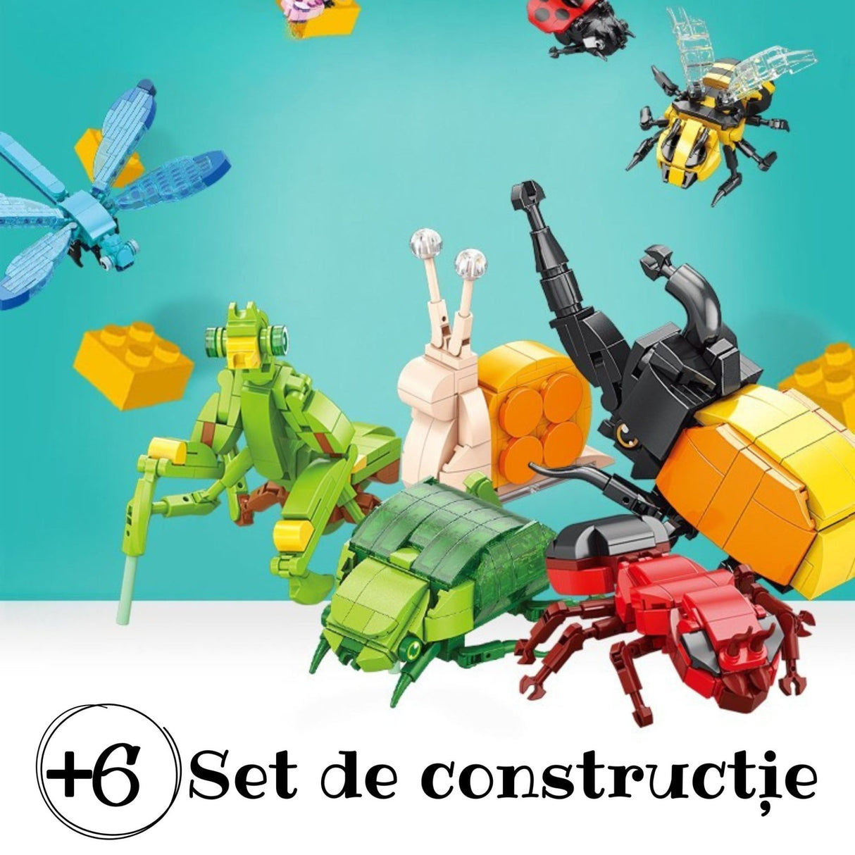 Model 3D Gândac Rinocer Flippy pe suprafață albă, culori negru portocaliu, 11x7x7 cm