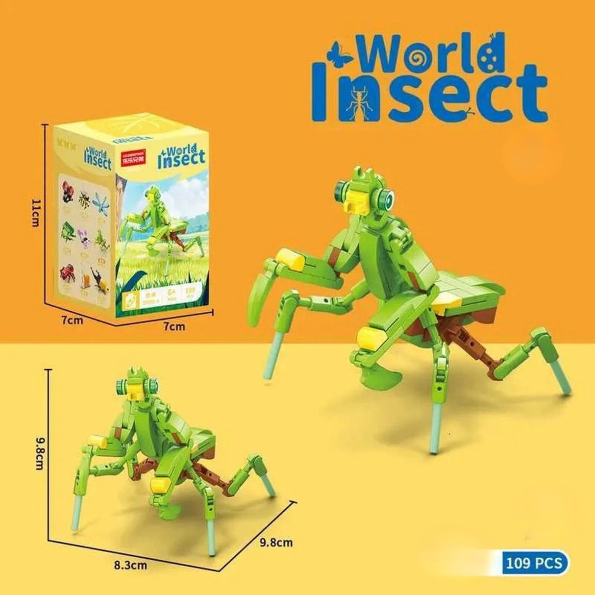 Set construcție Flippy Mantis asamblat, model 3D insectă, colecția Lumea Insectelor Mini, unghi lateral