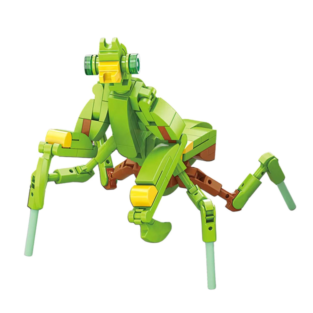 Set construcție Flippy Mantis 3D dezasamblat, toate cele 109 piese afișate, plastic ABS durabil