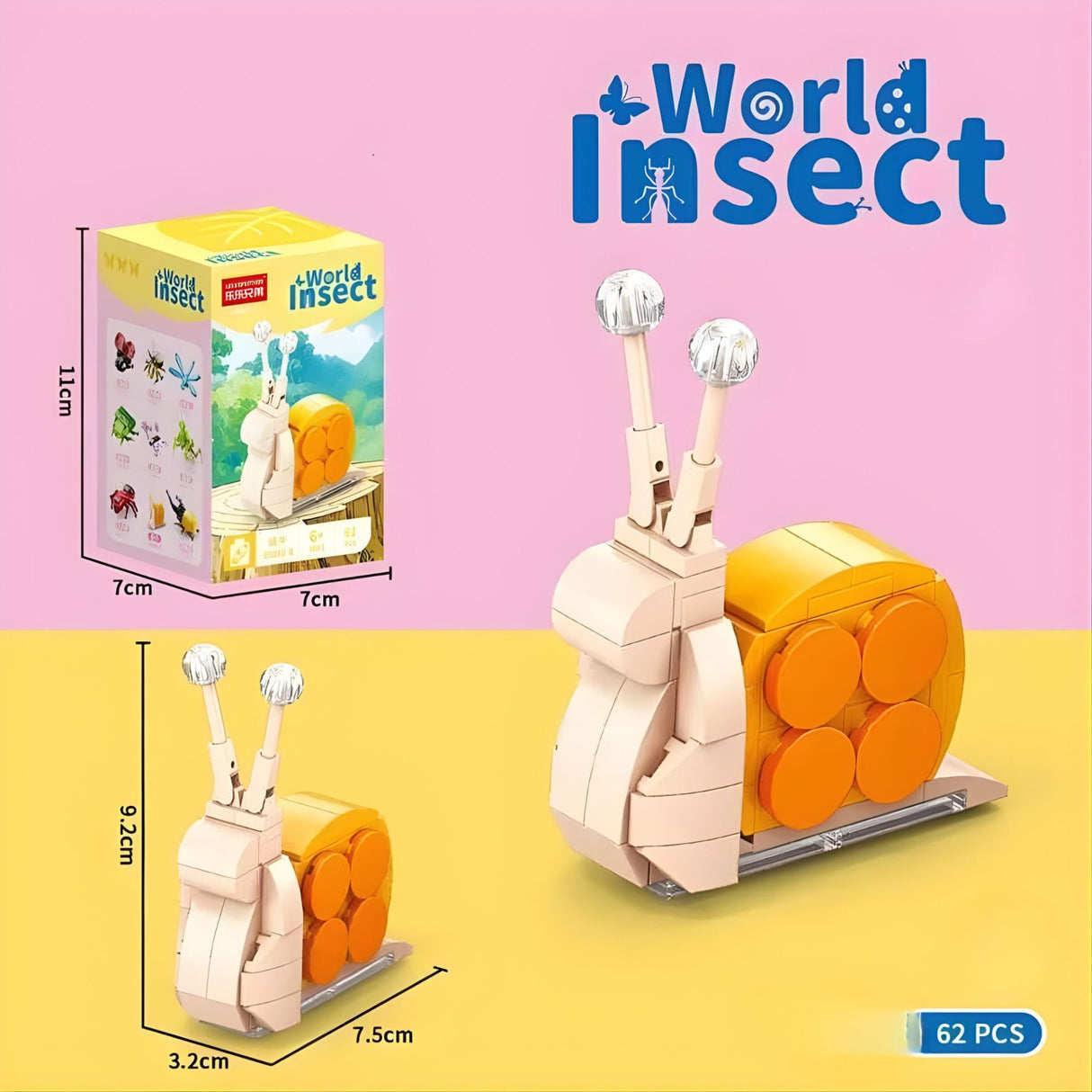 Model melc 3D asamblat din setul Flippy, culori bej și portocaliu, dimensiuni 11x7x7 cm