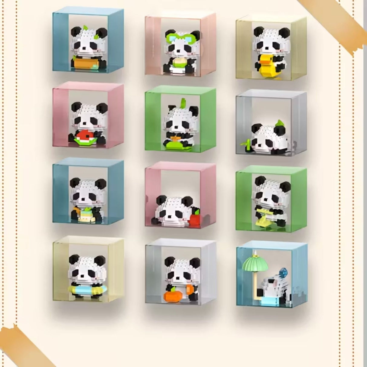 Set construcție 3D Flippy Panda cu Dovleac asamblat, dimensiuni 7.8x4.1x11.3 cm, culoare galben