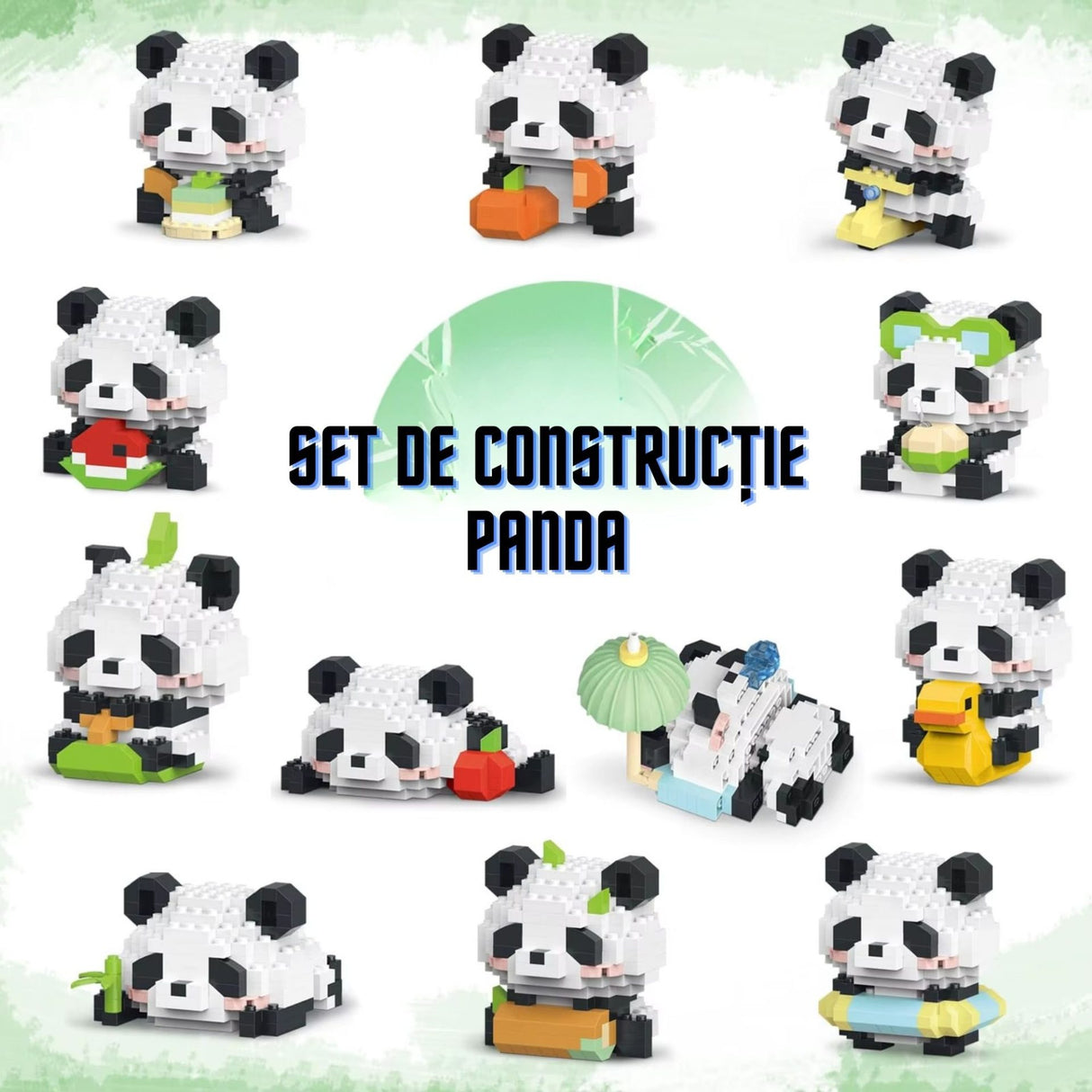 Piesele setului de construcție Flippy Panda cu Dovleac aranjate înainte de asamblare, galben