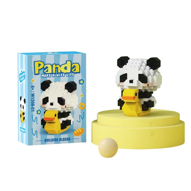 Set construcție Flippy Panda Călare pe Rață, 179 piese plastic ABS, albastru închis, vedere frontală