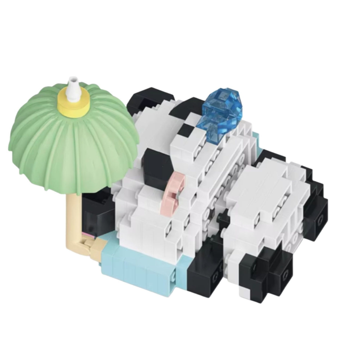 Set construcție Flippy Panda cu Umbrelă asamblat, vedere spate, 153 piese roz