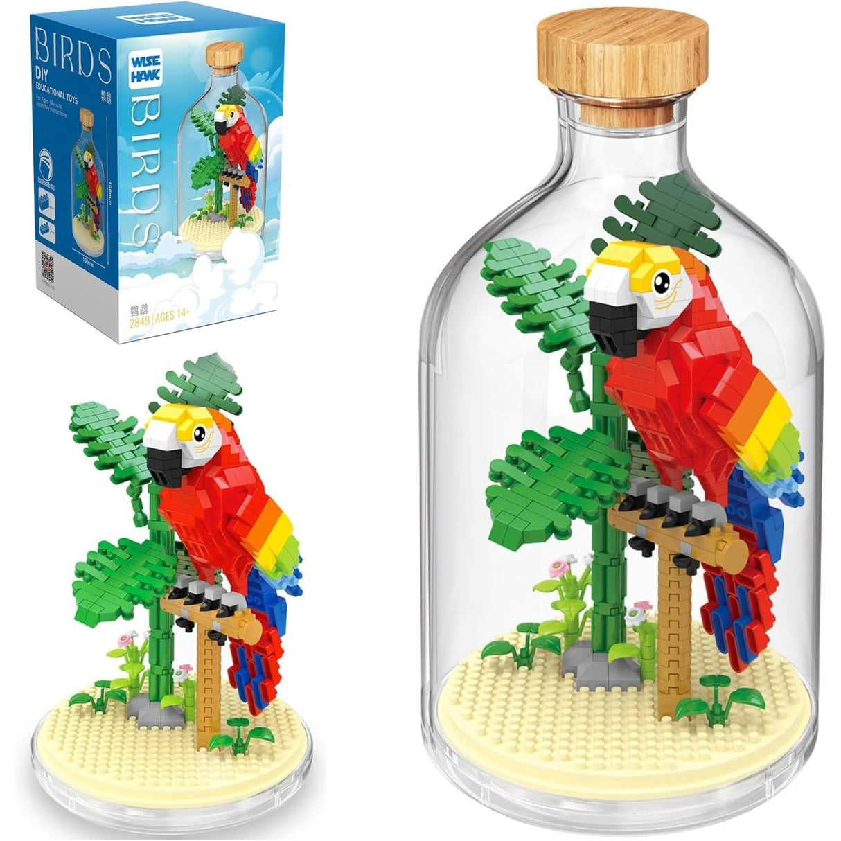 Set de Construit in Sticla, Vivimall, 483 Piese, din Plastic, +14 Ani, 10 x 19.6 cm, Model Papagal, Multicolor - vivimall.ro