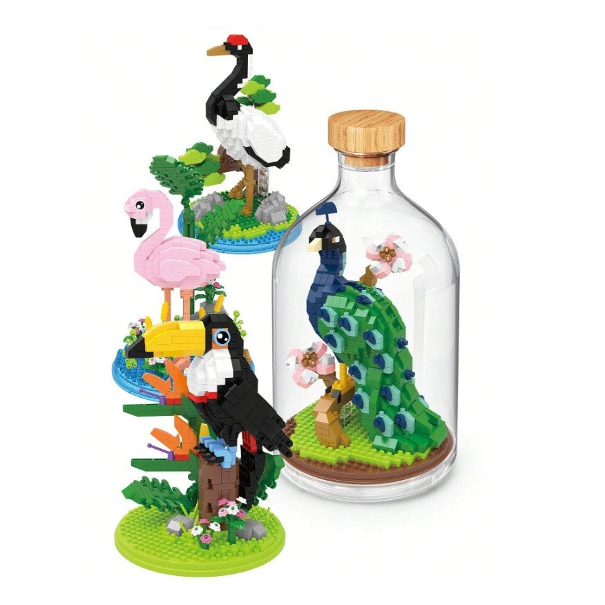 Set de Construit in Sticla, Flippy, 651 Piese, din Plastic, +14 Ani, 10 x 19.6 cm, Model Paun, Multicolor - vivimall.ro