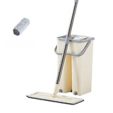 Set de curatenie Vivimall, mop si galeata, galeata 6 l, 2 rezerve microfibra incluse, design modern, pentru interior, material plastic, peri sintetici, plat, cu storcere, bej - vivimall.ro