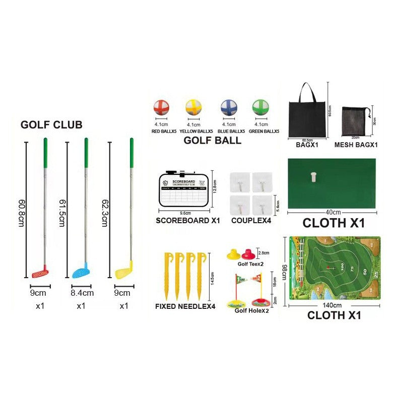 Set De Golf, Interactiune Parinte-Copil, Covor De Golf, 140 X 98 Cm, 4 Mingii Cu Scai, 3 Crose Reglabile, Model B, +3 Ani, Multicolor