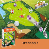 Set de Golf, Flippy, Interactiune Parinte-Copil, Covor de Golf, 140 x 98 cm, 4 Mingii cu Scai, 3 Crose Reglabile, Model C, +3 Ani, Multicolor