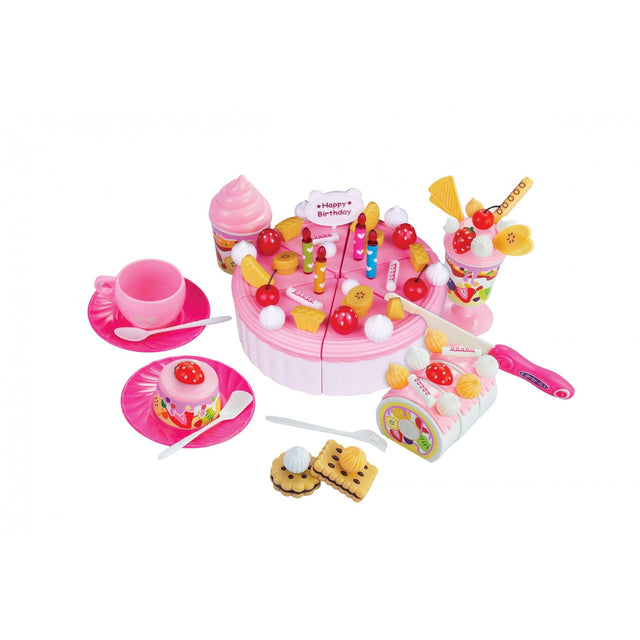 Set de joaca complet, tort aniversar si prajituri, 75 de elemente, ustensile din plastic, multicolor - vivimall.ro