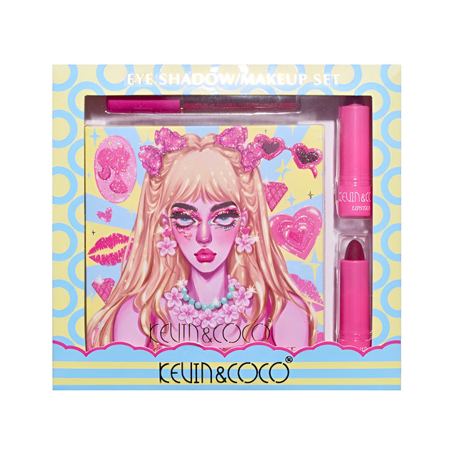 Set de Machiaj, Kevin & Coco, 26 de Culori, Pigmentate, Fard de ochi, Ruj, Gloss, Fard Obraz, 19x18x2 cm, Diferite Nuante - vivimall.ro