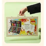 Set 180 Piese pentru Desen si Pictura, Vivimall, Tip Servieta din Lemn, Model Natur, 46 x 30.9 x 4.1 cm, Multicolor - vivimall.ro