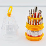 Set de Surubelnite 31-in-1 cu Clichet, Flippy, Set de Uz Casnic pentru Repararea Electronicelor Mici, Maner durabil Izolat Magnetic, 10 x 5 x 5 cm, Galben