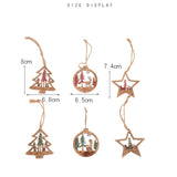 Set 6 Decoratiuni De Craciun Din Lemn, Cu Snur Pentru Agatare In Brad, Glob Si Steluta - vivimall.ro