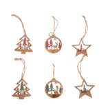 Set 6 Decoratiuni De Craciun Din Lemn, Cu Snur Pentru Agatare In Brad, Glob Si Steluta - vivimall.ro