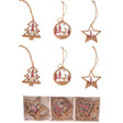 Set 6 Decoratiuni De Craciun Din Lemn, Cu Snur Pentru Agatare In Brad, Glob Si Steluta - vivimall.ro