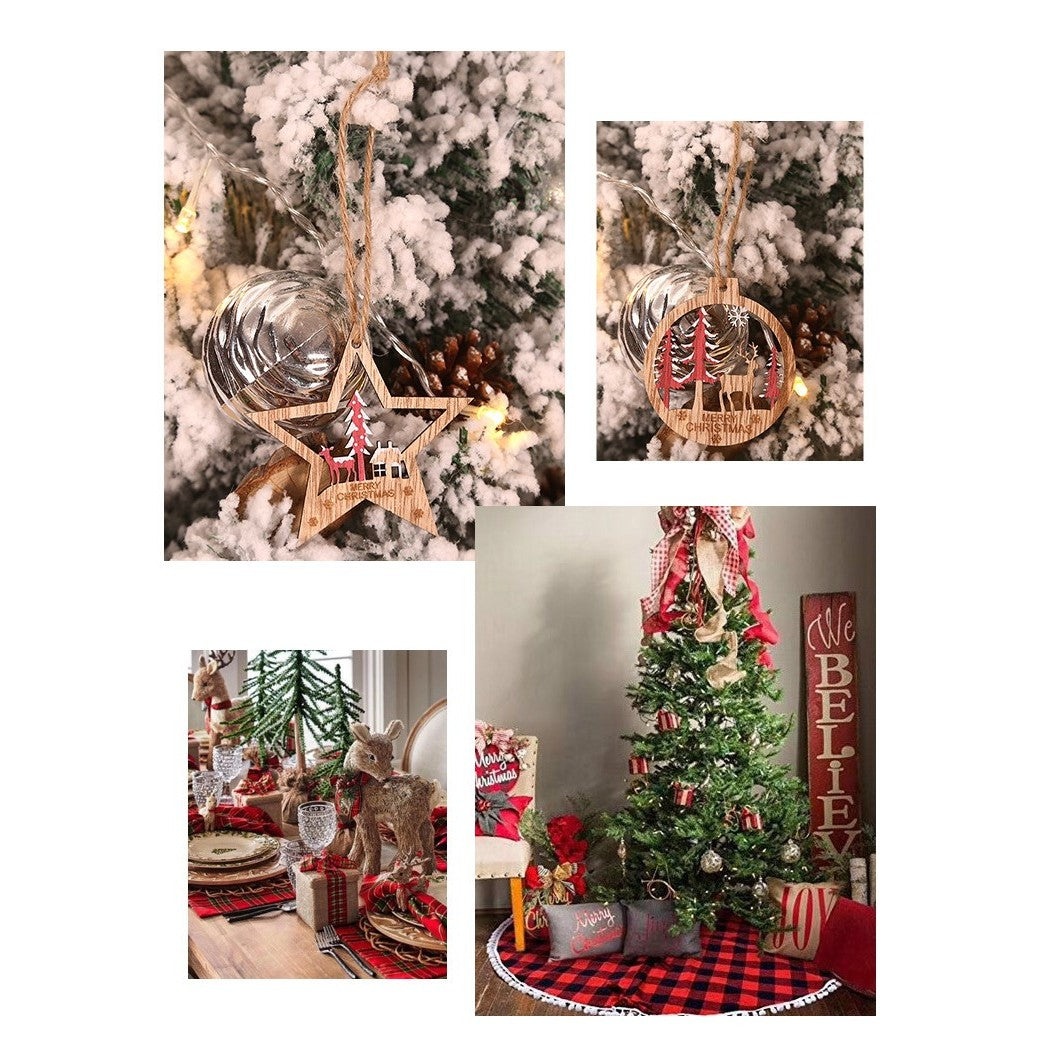 Set 6 Decoratiuni De Craciun Din Lemn, Cu Snur Pentru Agatare In Brad, Glob Si Steluta - vivimall.ro