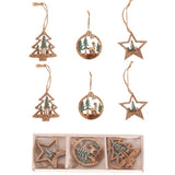 Set 6 Decoratiuni De Craciun Din Lemn, Cu Snur Pentru Agatare In Brad, Glob Si Steluta - vivimall.ro