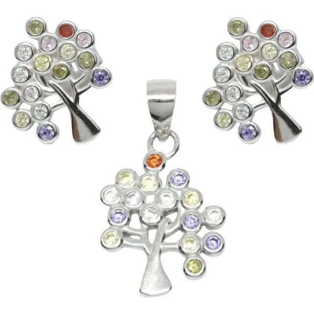 Set din Argint 925 Copac cu Pietre Colorate - vivimall.ro
