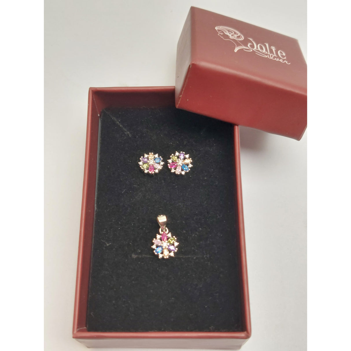 Set din Argint 925 Fulg de Nea cu Pietre Colorate, Jolie Silver, 2.1g, 1 cm x 0.9 cm - vivimall.ro