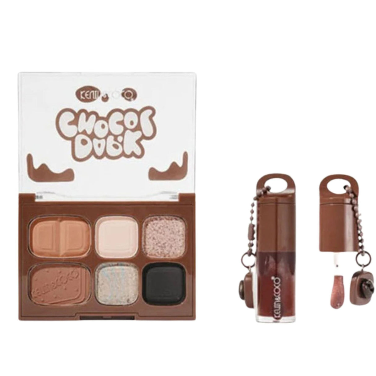Set Machiaj, Kevin&Coco, Paleta Farduri de Ochi si Lip Gloss, 6 Nuante, Finisaj Mat, Shimmer, Textura Fina, Pigmentare Intensa, 10.4 g, 14.7 x 10.5 x 3.5 cm, Maro - vivimall.ro