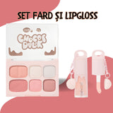 Set Machiaj, Kevin&Coco, Paleta Farduri de Ochi si Lip Gloss, 6 Nuante, Finisaj Mat, Shimmer, Textura Fina, Pigmentare Intensa, 10.4 g, 14.7 x 10.5 x 3.5 cm, Roz - vivimall.ro