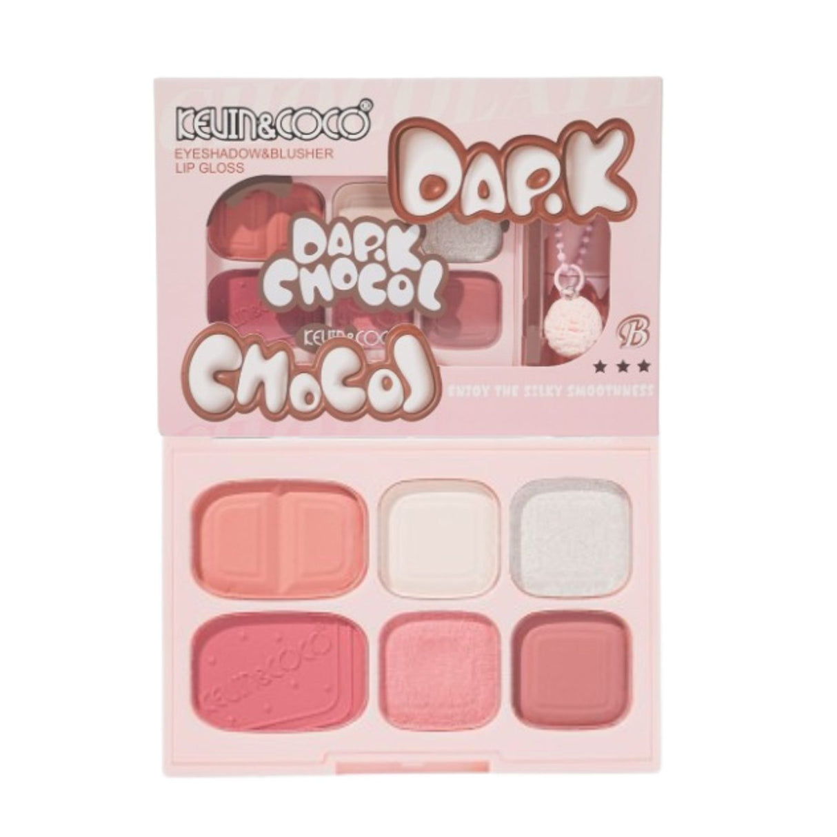 Set Machiaj, Kevin&Coco, Paleta Farduri de Ochi si Lip Gloss, 6 Nuante, Finisaj Mat, Shimmer, Textura Fina, Pigmentare Intensa, 10.4 g, 14.7 x 10.5 x 3.5 cm, Roz - vivimall.ro