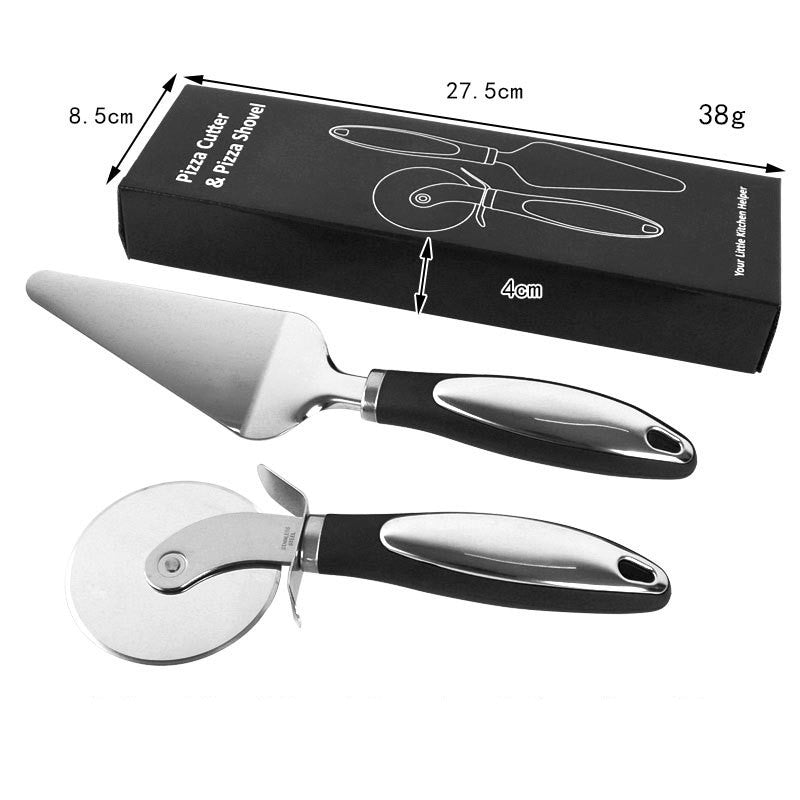 Feliator Si Lopatica Pentru Pizza, Set Din 2 Ustensile, Otel Inoxidabil, Maner Antiderapant, 26.5 X 8 X 3 Cm, Negru - vivimall.ro