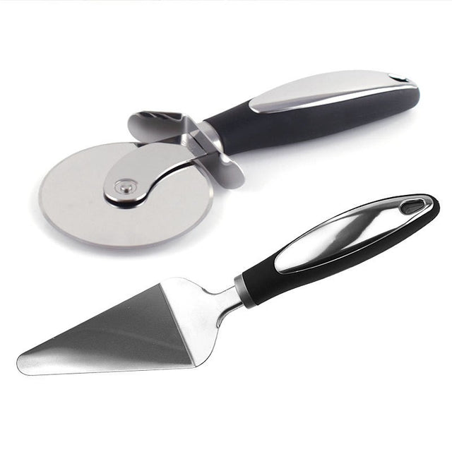 Feliator Si Lopatica Pentru Pizza, Set Din 2 Ustensile, Otel Inoxidabil, Maner Antiderapant, 26.5 X 8 X 3 Cm, Negru - vivimall.ro